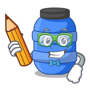 Öğrenci karikatür büyük plastik varil başına kimyasal