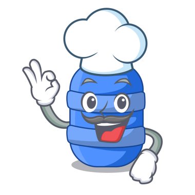 Şef karikatür büyük plastik varil başına kimyasal