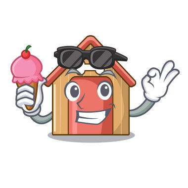 Dondurma ile köpek evi ve kemik izole karikatür