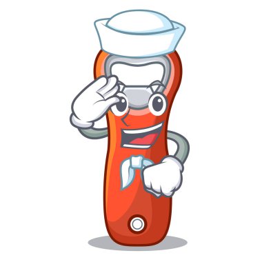 Karikatür izole denizci bira şişe açacağı