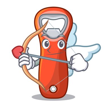 Karikatür izole Cupid bira şişe açacağı