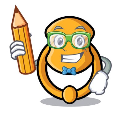 Öğrenci metal kapı tokmağı karakter karikatür vektör çizim üzerinde