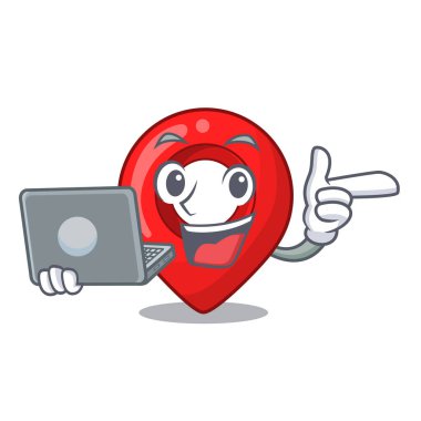 Dizüstü bilgisayar Gps navigasyon iğne ile karakter karikatür