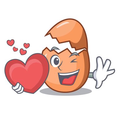 Kalp maskotu kırık yumurta kabuğunda