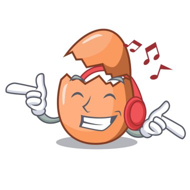 Maskot kırık yumurta kabuğunun müzik dinleme