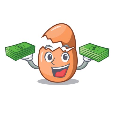Kırık yumurta maskotu ile para kabuk