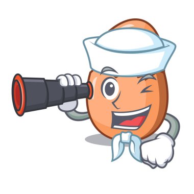 Denizci ile dürbün maskot vektör çizim üzerinde kırık yumurta kabuğunun