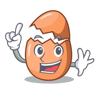 Kırık yumurta üzerinde maskot izole parmak