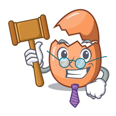 Kırık yumurta üzerinde maskot izole Yargıç