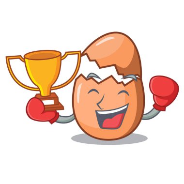 Yumurta üzerinde maskot izole kırık boks şampiyonu