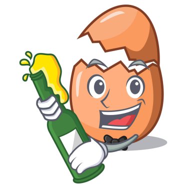 Yumurta üzerinde maskot izole kırık bira ile