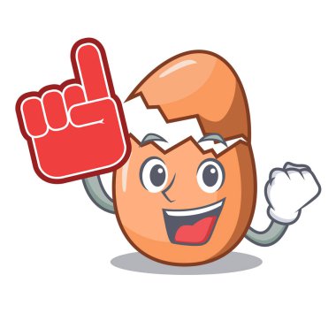 Kırık yumurta üzerinde maskot izole köpük parmak