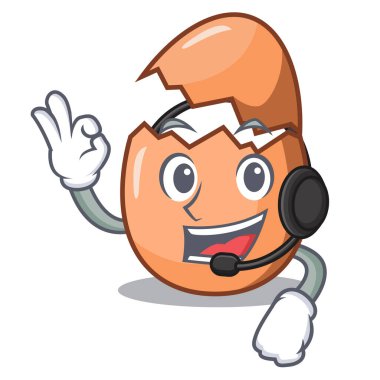 Yumurta üzerinde maskot izole kulaklık ile kırık