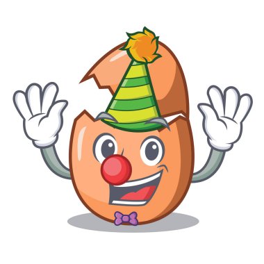 Kırık yumurta üzerinde maskot izole palyaço