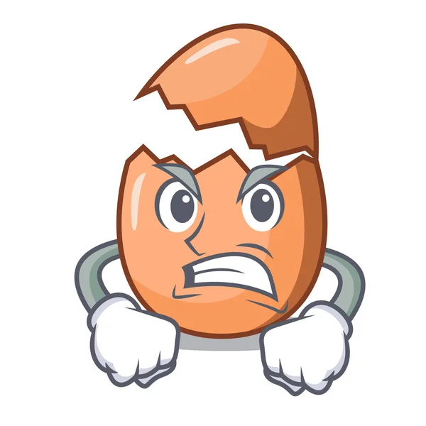 Guscio arrabbiato di uovo rotto sulla mascotte — Vettoriale Stock