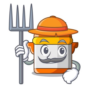 Çiftçi karakter karikatür modern tencere yemek pişirmek için