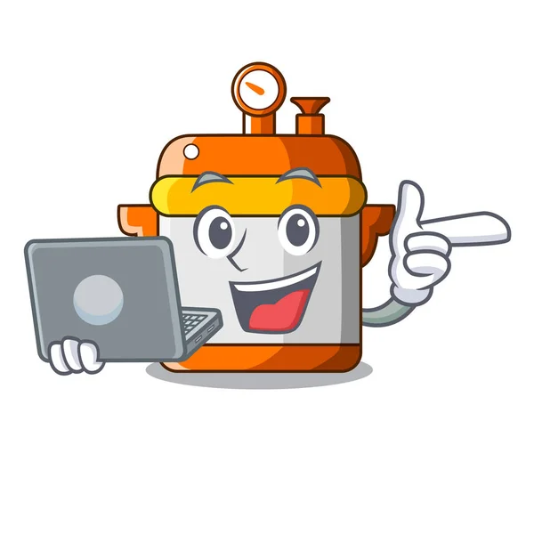 With laptop character cartoon modern cooker for cooking — Stock Vector