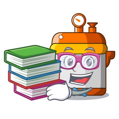 Öğrenci kitap elektrikli düdüklü tencere maskotu izole ile