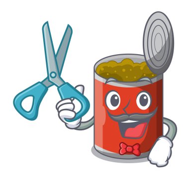 İzole karikatür karakter konserve gıda berber