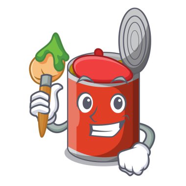 Sanatçı karakter karikatür izole gıda konserve