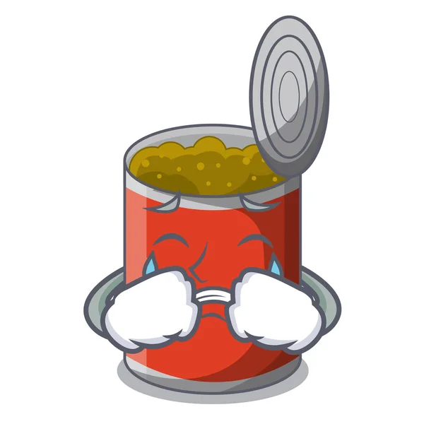 Crying canned food on the table cartoon — Stock Vector