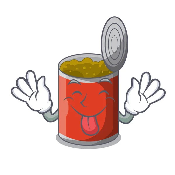 Tongue out canned food on the tablecloth cartoon — Stock Vector