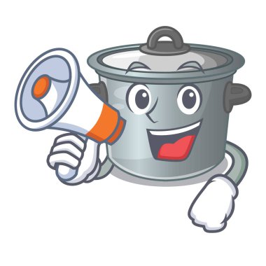 Ahşap masa karikatür megafon stok pot ile
