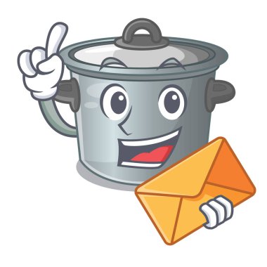 Zarf karikatür tencere stok pot ile mutfakta