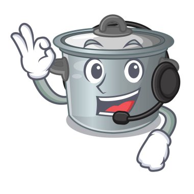 Maskot vektör illüstrasyon izole kulaklık tencere stok pot ile