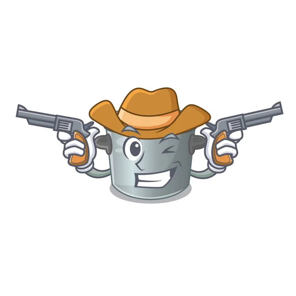 Cowboy pot de stock sur table en bois dessin animé — Image vectorielle