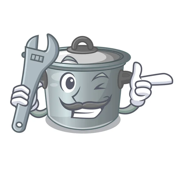 Mechanic cookware stock pot isolated on mascot — Stock Vector
