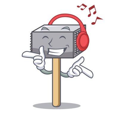 Mutfak malzemesi için dinleme Müzik ahşap et çekiç karikatür