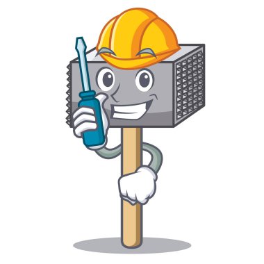 Maskot izole Otomotiv et çekiç gereçler