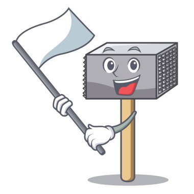 Maskot izole bayrak et çekiç kap ile