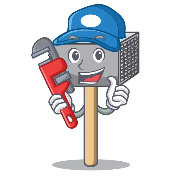 Plumber meat hammer utensil isolated on mascot — Stock Vector