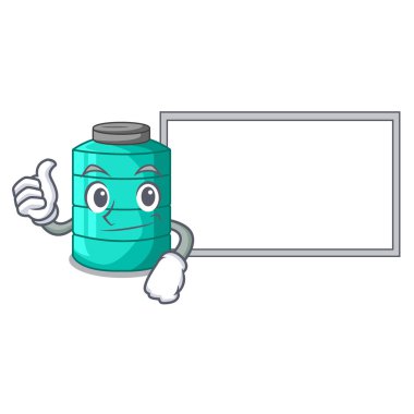 Başparmak yukarıya kurulu karikatür büyük sanayi su tank konteyner ile