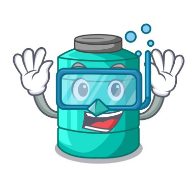 Plastik çizgi film su tankının içinde belgili tanımlık açık havada dalış