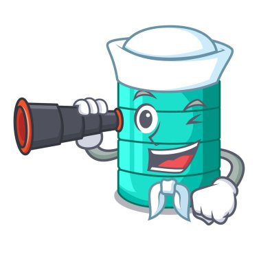 Denizci kule üzerinde dürbün çizgi film su deposu ile