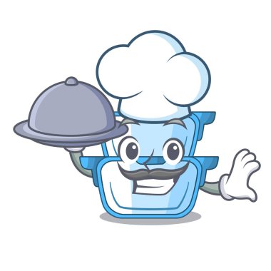 Şef yemek pişirmek için gıda çizgi film çift kazan ile