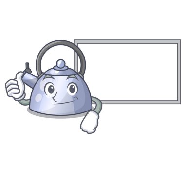 Başparmak yukarıya kurulu karikatür Ocak için kettle ıslık ile