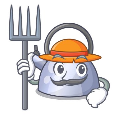 Çiftçi karikatür Ocak için ıslık çaydanlık