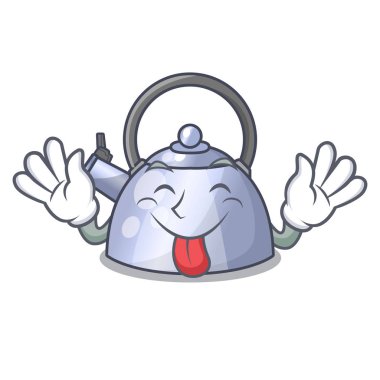 Maskot izole Paslanmaz ıslık çaydanlık dışarı dil