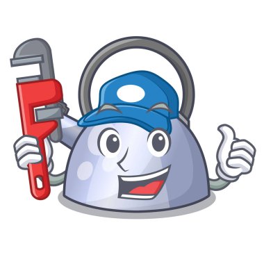 Maskot izole tesisatçı Paslanmaz ıslık çaydanlık