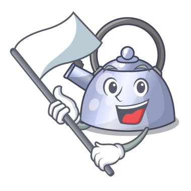 Maskot izole bayrak Paslanmaz ıslık çaydanlık ile