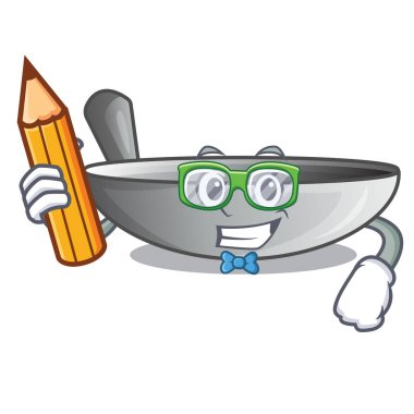 Öğrenci kitap wok tava kap mutfak eşyaları karikatür ile