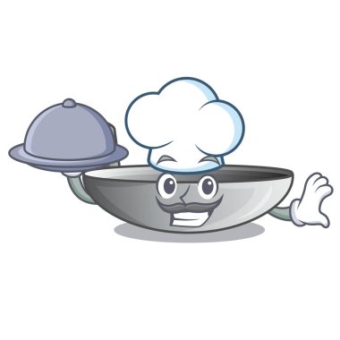 Şef ile gıda karikatür wok mutfak malzemesi üzerinde