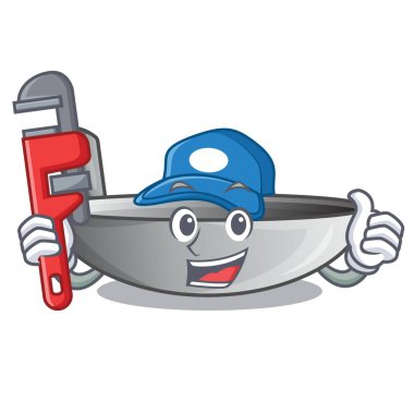 Tesisatçı kızartma tavası wok maskotu izole