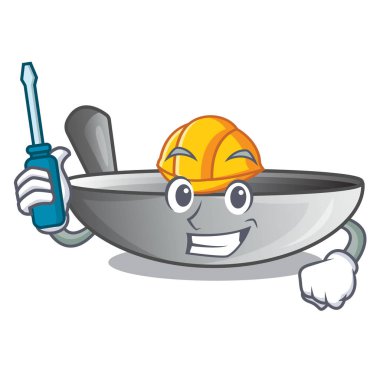 Maskot izole Otomotiv kızartma tavası wok