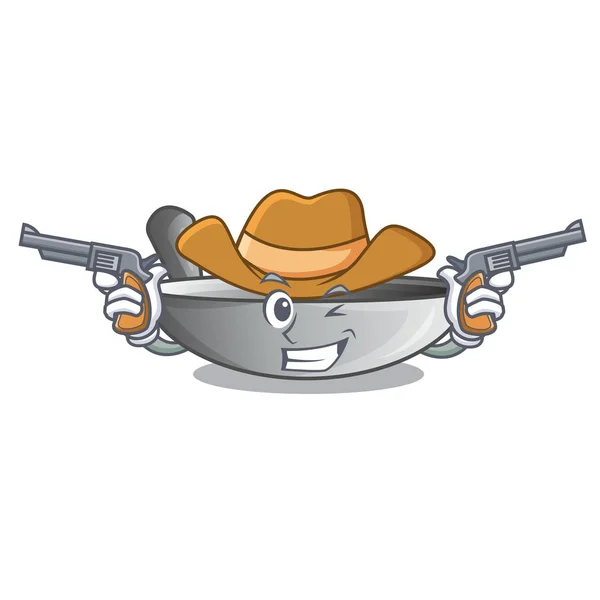 Cowboy personagem utensílios de cozinha wok para cozinhar alimentos —  Vetores de Stock