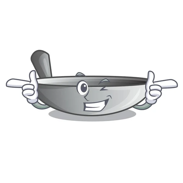 Wink τηγάνι wok σκεύος γελοιογραφία μαγειρικά σκεύη — Διανυσματικό Αρχείο